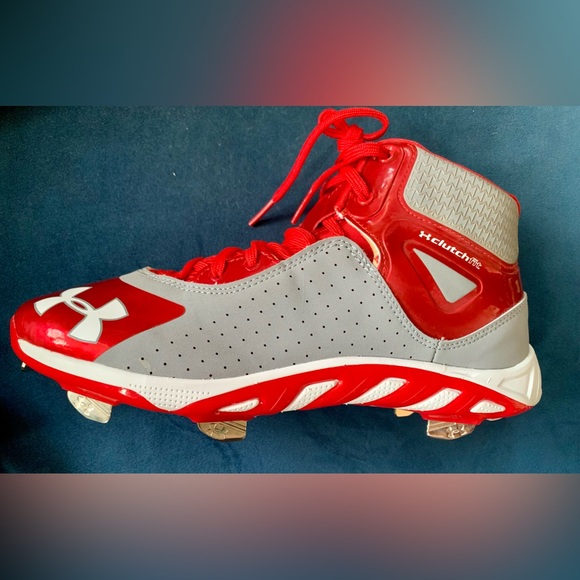 New in Box Men’s Under Armour Clutch Fit Baseball Cleats-Gray/White/Red-Size 6.5 main image 8
